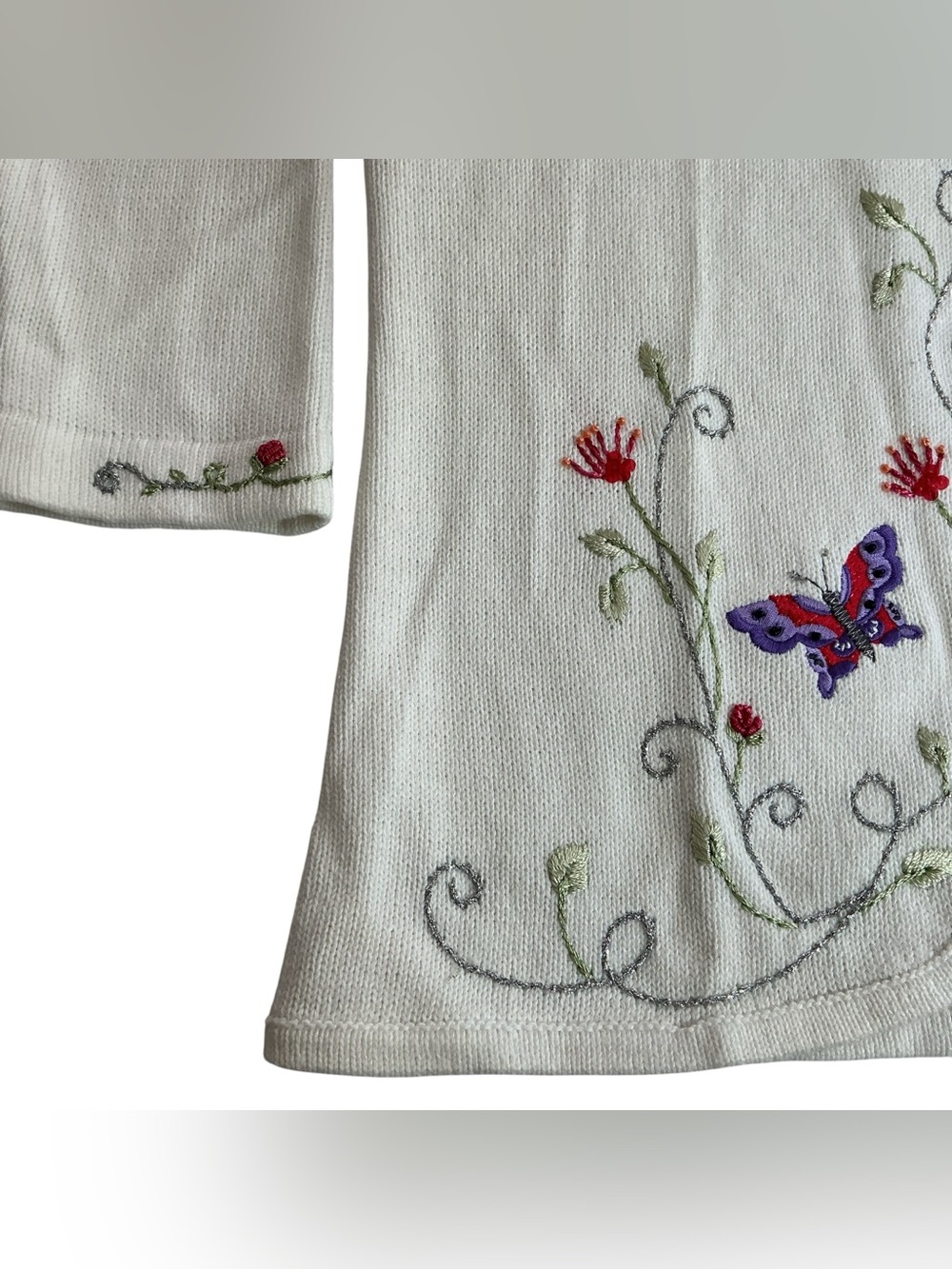 Storybook Knits Garden of Love 2pc Set Large Cream Embroidered Sweater & Tank - Picture 7 of 12
